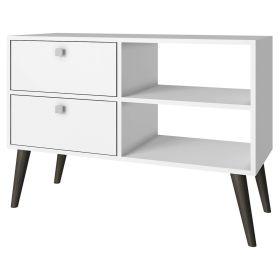 White Grey Wood Modern Classic Mid-Century Style TV Stand Entertainment Center