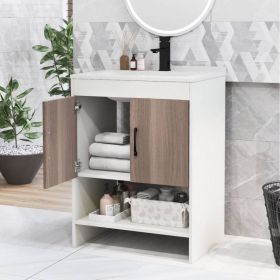 Modern White and Grey Wood Finish Bathroom Vanity with Sink and Faucet