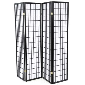 Black 4-Panel Asian Style Shoji Room Divider Screen