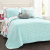 Full/Queen 5 Piece Microfiber Quilt Set in Teal Pink Aqua Waves Whale Pattern