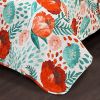 Full/Queen Red Poppy Flower White Teal Lightweight 3 Piece Cotton Quilt Set