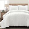 King Size Lightweight White Ruffle Reversible Oversized 3 Piece Quilt Set