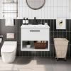 Modern Wall Mounted Bathroom Vanity in White Wood Finish with Ceramic Sink