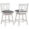 Set of 2 White Wood 24-in Counter Height Farmhouse Swivel Cushion Seat Barstools