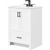 White Wood Finish Bathroom Vanity with Ceramic Sink