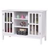 White Wood Sofa Table Console Cabinet with Tempered Glass Panel Doors