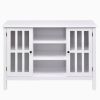 White Wood Sofa Table Console Cabinet with Tempered Glass Panel Doors