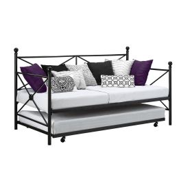 Twin size Contemporary Daybed and Trundle Set in Black Metal Finish