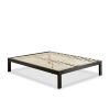 Queen Modern Black Metal Platform Bed Frame with Wood Slats