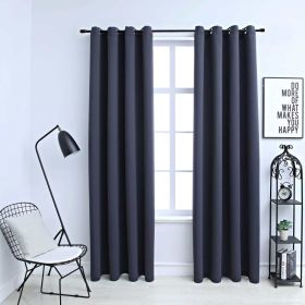 Blackout Curtains with Rings 2 pcs Anthracite 54"x63" Fabric