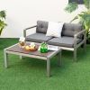 Modern Rectangular Patio Coffee Table with Plastic Wood Tabletop and Rustproof Aluminum Frame