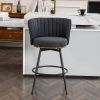 Set of 2 Gray Swivel Bar Stools - High-Back, Adjustable, Upholstered with Elegant Metal Back Accents for Kitchen, Bar, or Dining Room