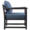 Malibu 27 Inch Handcrafted Mango Wood Accent Chair, Fabric, Pillow Back, Open Frame, Blue, Black