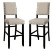 Rustic Charm Ivory Linen Like Fabric 2pcs Counter Height Bar Chairs Kitchen Furniture Nailhead Trim Antique Black Bold Distressed Details Wood