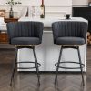 Set of 2 Gray Swivel Bar Stools - High-Back, Adjustable, Upholstered with Elegant Metal Back Accents for Kitchen, Bar, or Dining Room