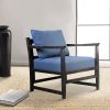 Malibu 27 Inch Handcrafted Mango Wood Accent Chair, Fabric, Pillow Back, Open Frame, Blue, Black