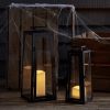 Lights4fun, Inc. Set of Two Black Metal Battery Operated LED Indoor Outdoor Garden & Patio Flameless Candle Lantern Lights