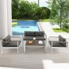 Modern Rectangular Patio Coffee Table with Plastic Wood Tabletop and Rustproof Aluminum Frame