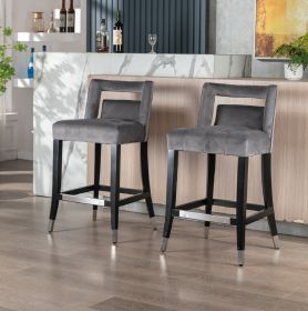 Suede Velvet Barstool with nailheads Dining Room Chair 2 pcs Set - 26 inch Seater height (Color: as Pic)